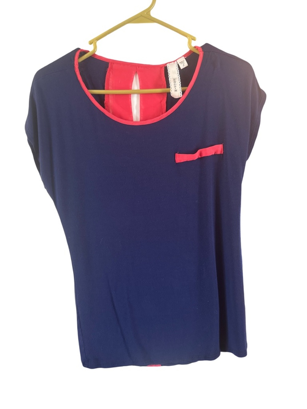 Robin K Navy Top with Coral Trim